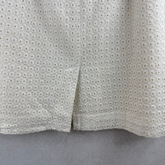 Elliot Lauren Cream Eyelet Classic Knee Length Skirt 10 Sophisticated Minimalist - Picture 5 of 7